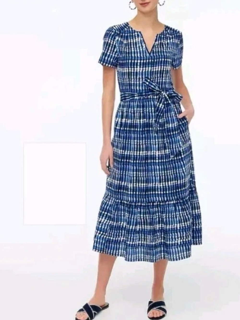 Jcrew Blue Tie-Waist Short Sleeve Midi Dress 6